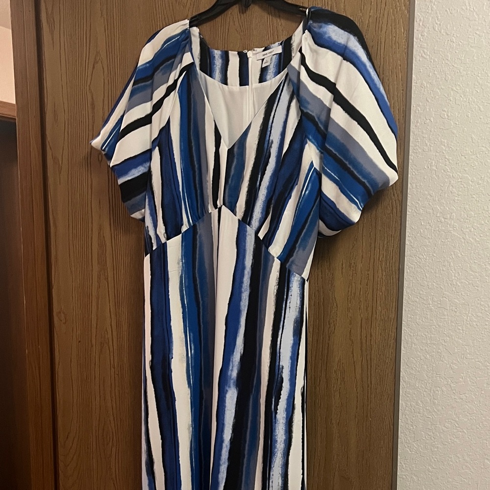 Nine West Blue and Black Striped Midi Dress